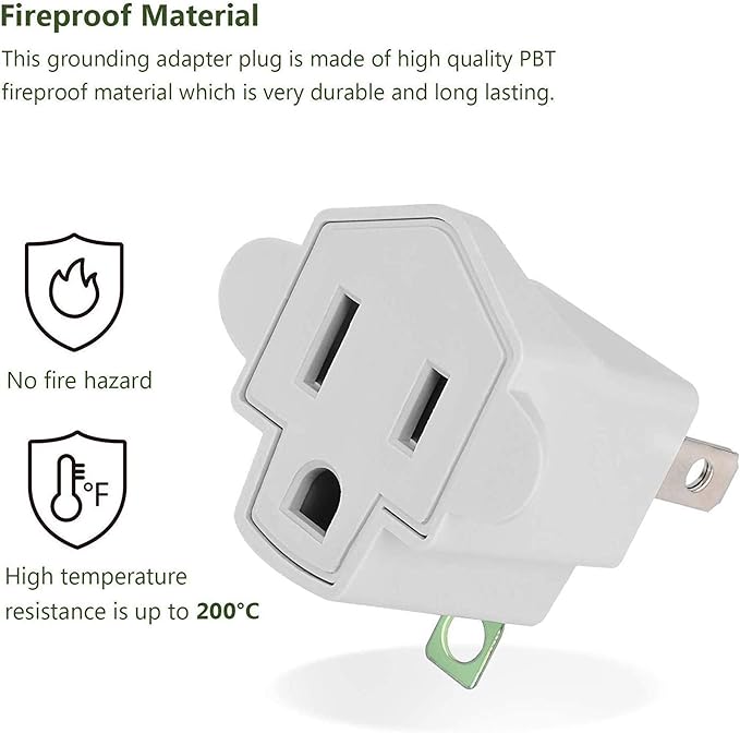3 Prong to 2 Prong Polarized Grounding Adapter Wall Outlet Converter, JACKYLED 3-Prong Adapter Converter Fireproof Material 392℉ Resistant Heavy Duty for Household, Electrical, Indoor Use Only, 6 Pack