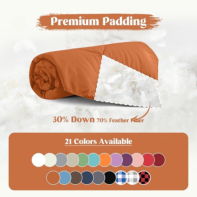 puredown® Upgraded Feather Down Throw Blanket – 12oz Enhanced Filling for Better Warmth & Comfort, Lightweight & Packable, 50" x 70", Burnt Orange
