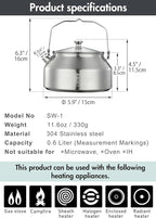 CAMPINGMOON 1L Campfire Kettle Seamless One-Piece Stainless Steel Wide Bottom Wide Spout Integrated Molding Camping Outdoor Water Boiler SW-1