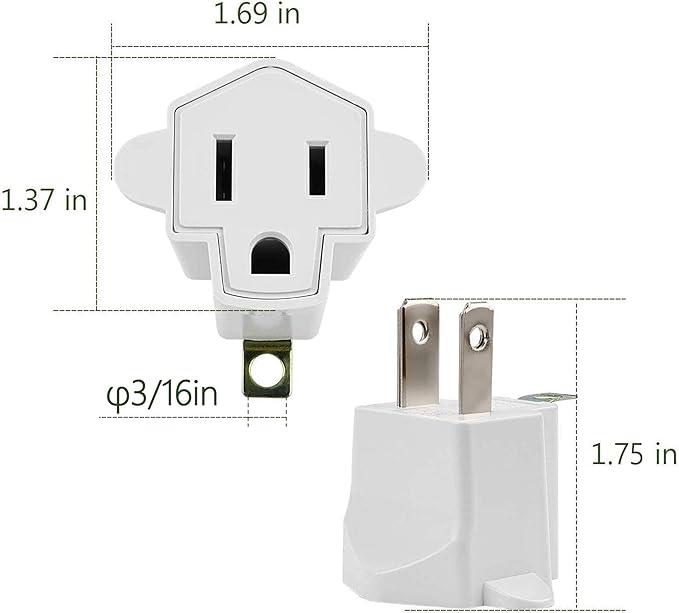 JACKYLED 4 Pack ETL Listed 3-2 Prong Grounding Outlet Adapter, 3 Prong to 2 Prong Adapter Converter, Portable Fireproof 392℉ Resistant Heavy Duty Wall Outlet Plug for Household Appliances Industrial