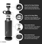 EcoVessel Stainless Steel Water Bottle with Insulated Dual Lid, Insulated Water Bottle with Strainer and Silicone Bottle Bumper, Coffee Mug – 32oz (Slate Grey)