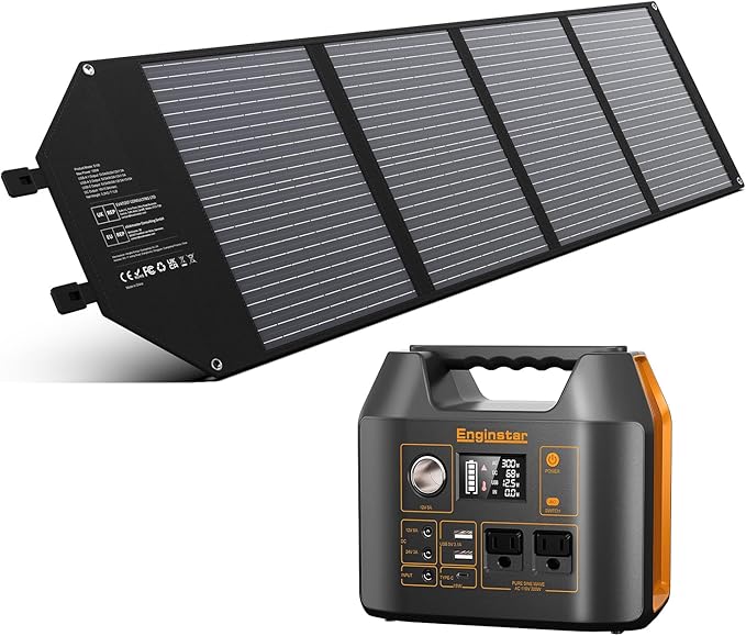 EnginStar Solar Generator 300W, 100W Solar Panel, 80,000mAh Portable Power Bank with AC Outlet for Outdoors Camping Emergency Use