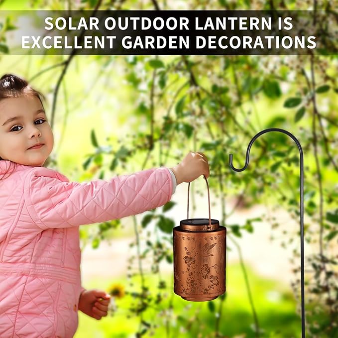 Solar Lanterns Outdoor Waterproof Garden Decor Gifts for Women Mon Grandma Metal Hanging Solar Lights Decoration for Outside LED Lanterns for Yard Patio Lawn Pathway（Hummingbirds）