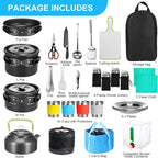 Gejoy 42 Pcs Camping Cookware Mess Kit, Non Stick Lightweight Pots Pan Kettle, Collapsible Water Container and Bucket, Stainless Steel Cups Plates Forks Knives Spoons for Outdoor Backpacking Picnic