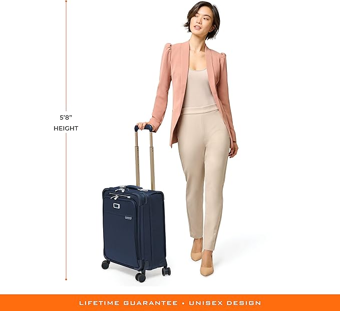 Briggs & Riley Global 21" Carry On Expandable Spinner - Luggage for International Travel, Suitcases with Wheels, Softside Rolling Bag for Men & Women, Self-Repairing Zipper - Baseline Collection, Navy