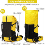 Hiking Backpack,40L to 50L Extra Large Capacity Hiking Bag,Internal Frame Camping Backpack,Upgraded X-PAC Lightweight Sport Daypack Travel Backpack Fit For Mountain Climbing Camping(Yellow)