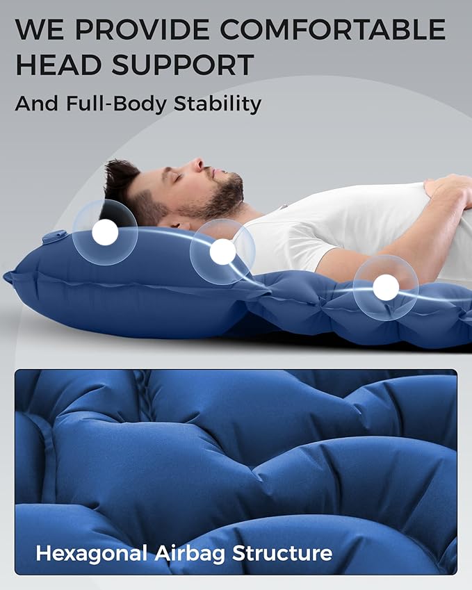 KingCamp Sleeping Pad for Camping, Ultralight Connectable Inflatable Sleeping Pad Camping Mattress with 6.3" Built-in Pillow & Foot Pump for Backpacking Hiking Tent Cot