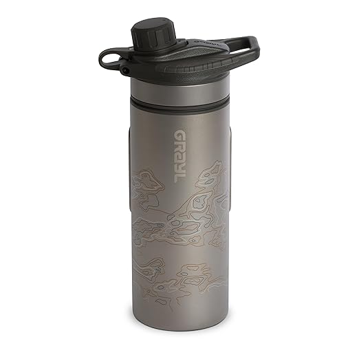 GRAYL GeoPress Titanium 24 oz Water Purifier Bottle - Filter for Hiking, Camping, Survival, Travel (Covert Black)
