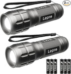 Lighting EVER LED Flashlights High Lumens, Small Flashlight, Waterproof, Adjustable Focus Flash Light for Outdoor, Emergency, Camping, AAA Batteries Included, 2 Pack