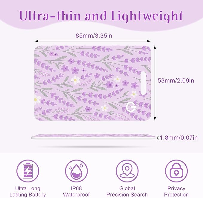 Wallet Tracker Card (iOS Only), Rechargeable Bluetooth Smart Tracking for Apple Find My Compatible Anti Tracker for Men Women Slim Item Locator for Purse Passport Key Luggage Tag (1Pcs/Purple FLR)
