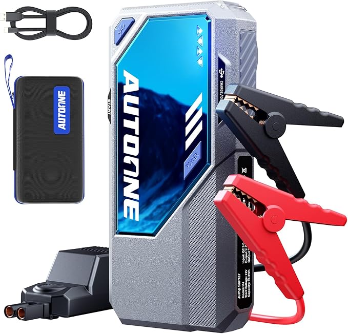 AUTOONE M4 Jump Starter 7500A Car Battery Jumper Starter Portable, 12V Jump Pack (All Gas/12L Diesel) Jump Box for Car Battery with Built-in Booster, Storage Case, LED Light, Jumper Cables