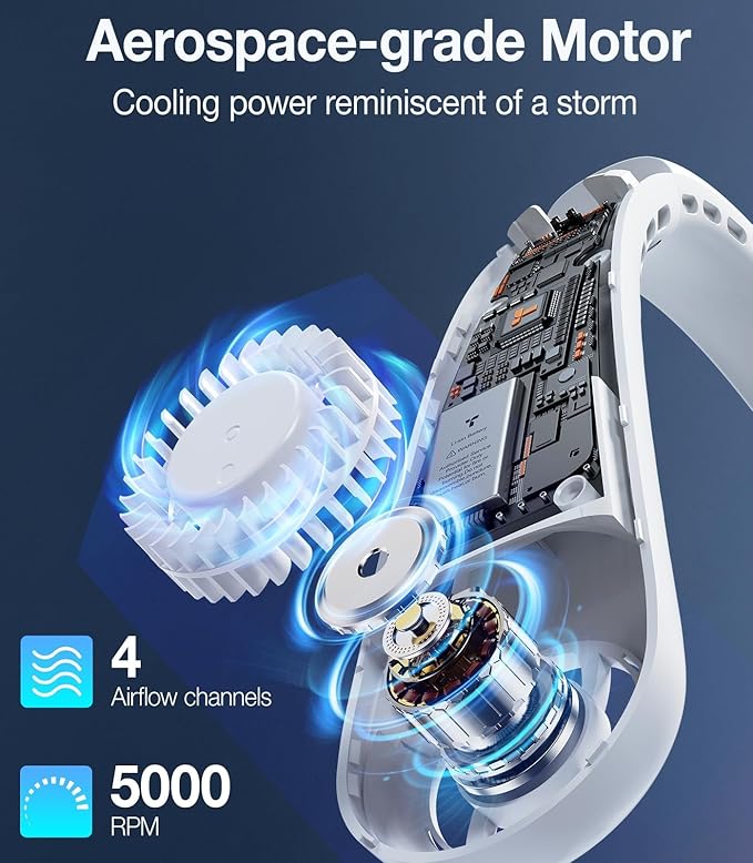 TORRAS COOLiFY [All-New, Upgraded Powerful Airflow] Industry-First Portable Neck Fan - Rechargeable, 360° Airflow, Hands-Free Bladeless Cooling, For Yard Work, Indoor, Outdoor Use - Elegant Ivory