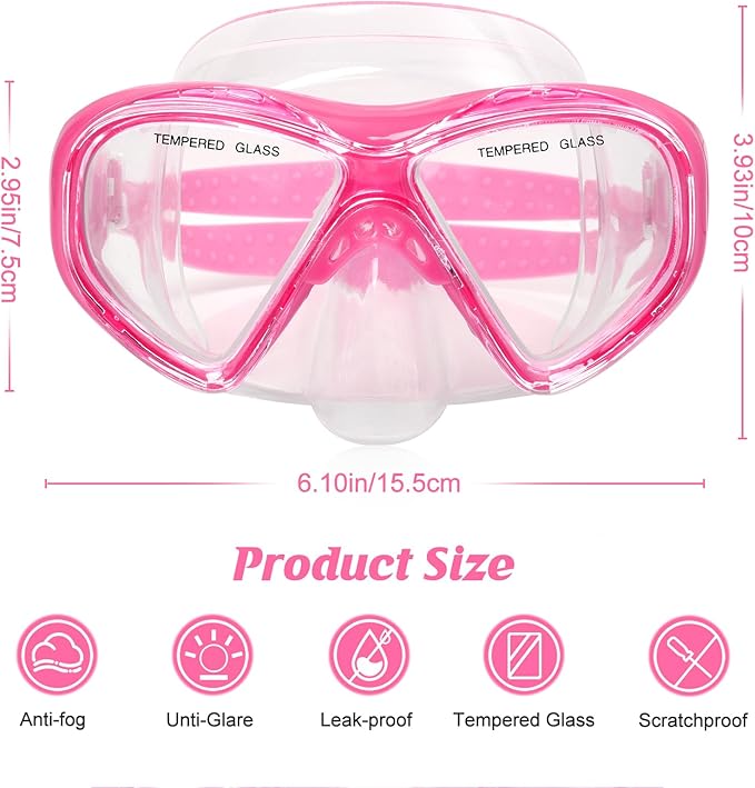 Kids Swim Goggles Snorkel Diving Mask for Boys Girls Ages 5-15, Two-Color Anti-Fog Swimming Goggles with Nose Cover