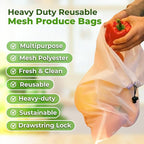 purifyou Set of 10 Reusable Produce Bags - Large (12x14), Farmers Market Bags, Washable Shopping Bags, Gift Bags, Storage for Fruits, Vegetables, Toys, Groceries, Kitchen and Home Organizer