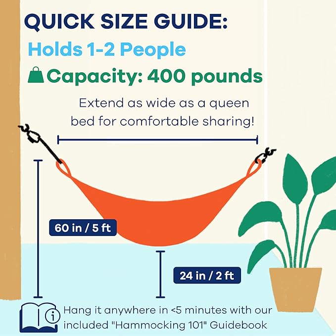 Handwoven Hammock by Yellow Leaf Hammocks - Double Size, Fits 1-2 PPL, 400lb max - Weathersafe, Super Strong, Easy to Hang, Ultra Soft, Artisan Made - Color: Red - Orange