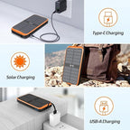 superallure Solar Charger Power Bank,Portable Charger,43800mAh Qc3.0 Fast Charger Qi 10W Wireless Charging Built-in 2 Kinds Output Cable and 680Lumen Bright flashlights