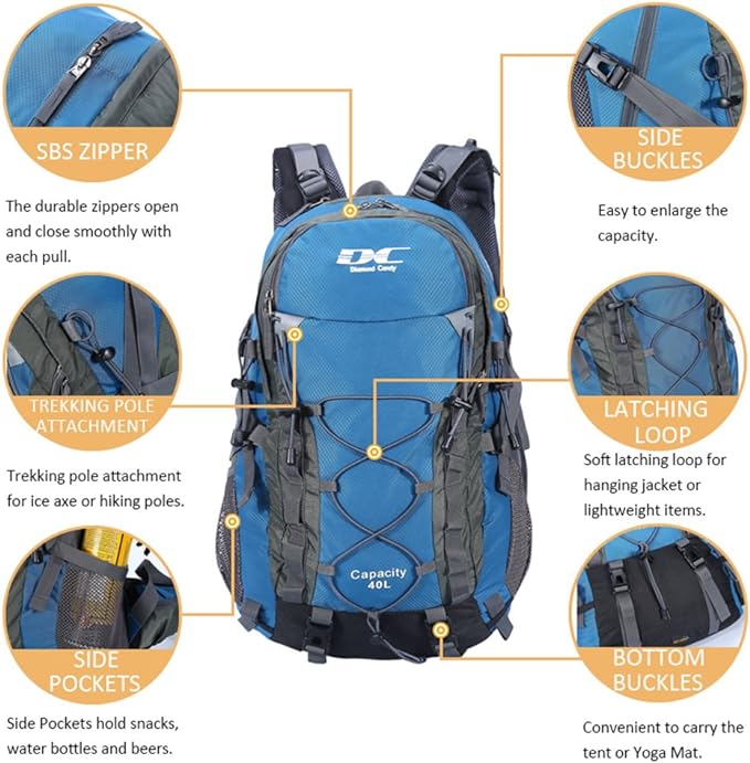 Diamond Candy Waterproof Hiking Backpack for Men and Women, Lightweight Day Pack for Travel Camping