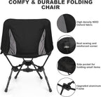 MINGPINHUIUS Portable Folding Camping Chair: Lightweight Height Adjustable Camping Chairs Stable Supports 330 Lbs with Side Pockets for Outdoor Camp, Travel, Beach, Lawn (Black)