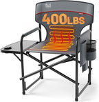 TIMBER RIDGE Heated Aluminum Oversized Camping Chair, Lightweight Portable Directors Chair with Side Table Detachable Side Pocket for Outdoor Camping, Lawn, Picnic, Support 400lbs Gray