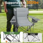 TIMBER RIDGE Oversized Folding Camping Chair for Adults, Support 550 LBS Heavy Duty with Cup Holder Side Pocket for Camping, Lawn, Picnic, Grey