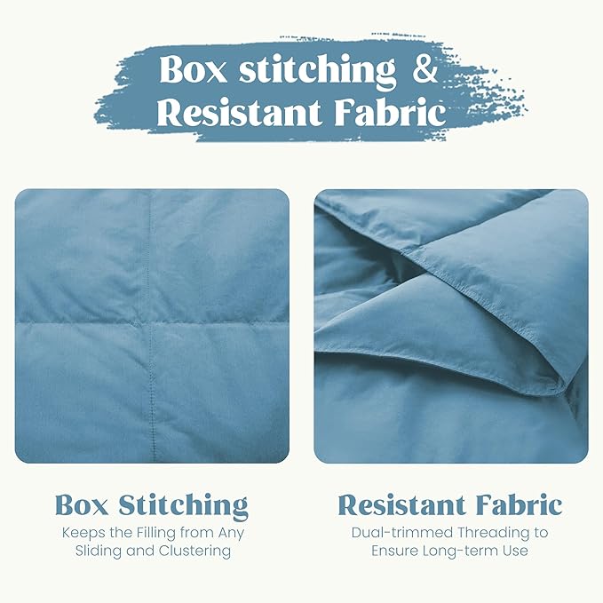 puredown® Upgraded Feather Down Throw Blanket – 12oz Enhanced Filling for Better Warmth & Comfort, Lightweight & Packable, 50"X70", Blue