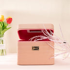 Fashion makeup box, Portable leather hard cosmetic case with mirror, Professional train case make up box for women adults. (Pink)