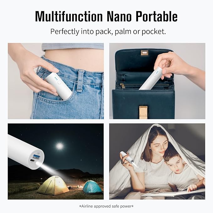 Portable Charger, S03 2-Pack 5000mAh Power Bank Fast Charging, with Flashlight Compatible with iPhone16/15/14/13/12/11 Series and Android Phone, Beige