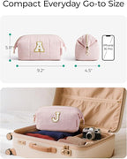 BAGSMART Birthday Gifts Personalized Initial Makeup Bag, Trendy Stuff Gifts for Women Bridesmaid Graduation, Puffy Padded Make Up Bags for Women, Wide-open Toiletry Bag, Pink A