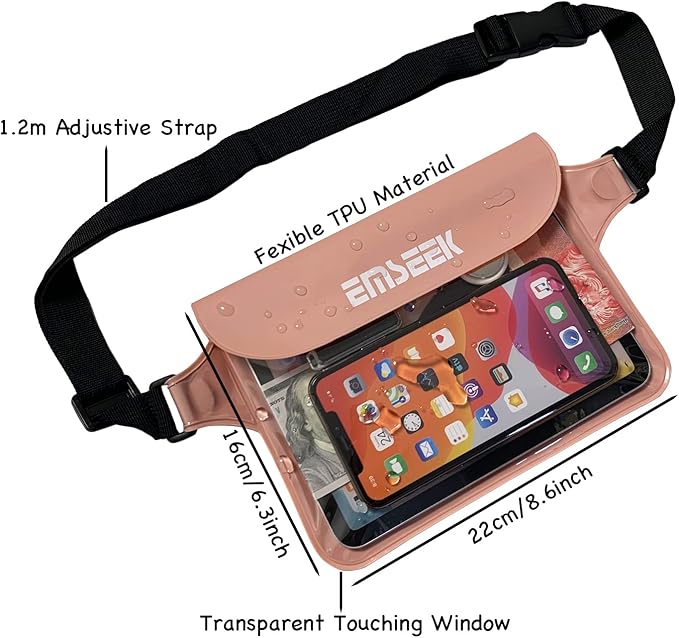 Waterproof Waist Pouch Dry Belt Bag Fanny Pack Keep Your Key Fob Wallet Kindle Phone Dry Perfect For Swim Surf Snorkel(Pink)