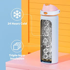 32 oz Insulated Water Bottle with Straw: Meoky Stainless Steel Metal Water Bottle with 2-in-1 Lid - Leak Proof, Cold for 24 Hours, Protective Silicone Base, BPA-Free for Gym Sports, Periwinkle