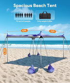 Beach Tent Sun Shelter, 10 x 10 FT Beach Canopy Tent Sun Shade, UPF50+ Tents Canopy with 8 Sandbags & 4 Stability Poles, Outdoor Tents for Camping Fishing, Jellyfish