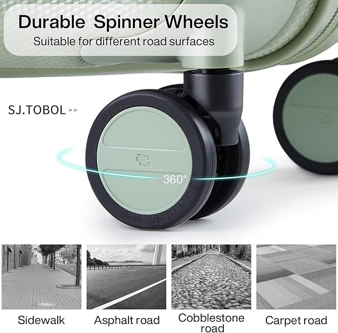 Hanke Luggage Sets 3 piece Carry On Luggage with Wheels PC Hard Shell Suitcases Lightweight Checked Travel Luggage Large Travel Suitcase Woman Men 20/24/29 Inch(Bamboo Green)