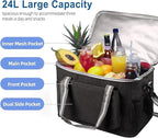 iknoe Large Cooler Bag Collapsible, 24L Insulated Bags, Leakproof Lunch Cooler Tote with Multi-Pockets for Adult Insulated Thermal Bag for Beach, Picnic, Office Work, Black 36-Can
