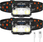 LHKNL Headlamp Rechargeable, Lumen Super Bright Motion Sensor Head Lamp Flashlight,2-Pack Waterproof LED Headlight with White Red Light,8 Modes Head Lights for Camping Cycling Running Fishing