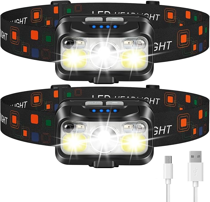 LHKNL Headlamp Rechargeable, Lumen Super Bright Motion Sensor Head Lamp Flashlight,2-Pack Waterproof LED Headlight with White Red Light,8 Modes Head Lights for Camping Cycling Running Fishing