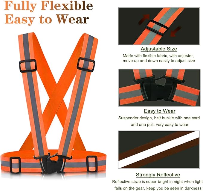 Reflective Vest Running Gear, 2Pack High Visible Safety VES for Cycling Jogging Running Walking, Adjustable for Men Women Kids