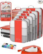 10 Set Compression Packing Cubes for Travel Essentials,Compressible Expandable Packing Cubes for Suitcase,OlarHike Luggage Organizer Bags for Travel,Handy Helper for Organizing Clothes(Orange)