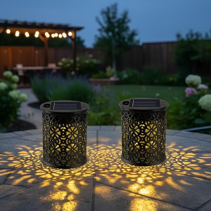 uuffoo Small Solar Outdoor Lanterns for Garden & Patio, 4-Pack Decorative Lantern Lights Solar-Powered, Hollow-Out Design, Auto On/Off, Weather-Resistant, 8-Hour Warm Ambient Lighting