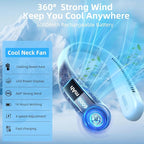 Portable Neck Fan,Hands Free Personal Wearable Bladeless Fan,6000mAh USB Rechargeable,360° Cooling,LED Display,4-Speeds,Birthday Gifts for Men Women Dad Mom,Outdoor Indoor Travel Camping (Light blue)