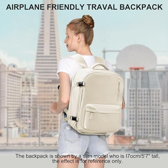 WONHOX Large Travel Backpack Women,Carry On Backpack Flight Approved 18x14x8 inches Bag Spirit Airlines Personal ltem,College Sports Hiking Rucksack Laptop Blackpack mochila de viaje,Beige