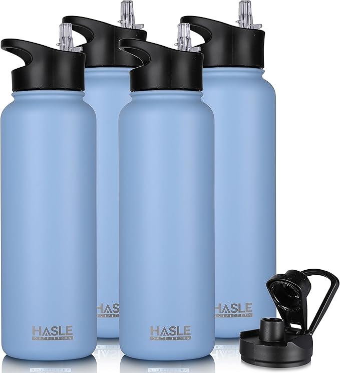 HASLE OUTFITTERS 40oz Stainless Steel Water Bottle, Vacuum Insulated Double Walled Leak Proof Sports Water Bottle with 2 Lids (Straw and Spout Lid) Thermo Mug Keep Cold and Hot(Blue,4)