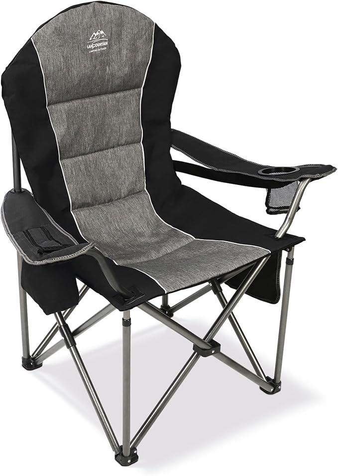 Camping Chairs for Adults,High Back Folding Camp Chair with Cup Holder and Cooler Bag,Heavy Duty Outdoor Lawn Chairs,Perfect for Camping,Hiking,Picnics,and Beach Trips,Black…