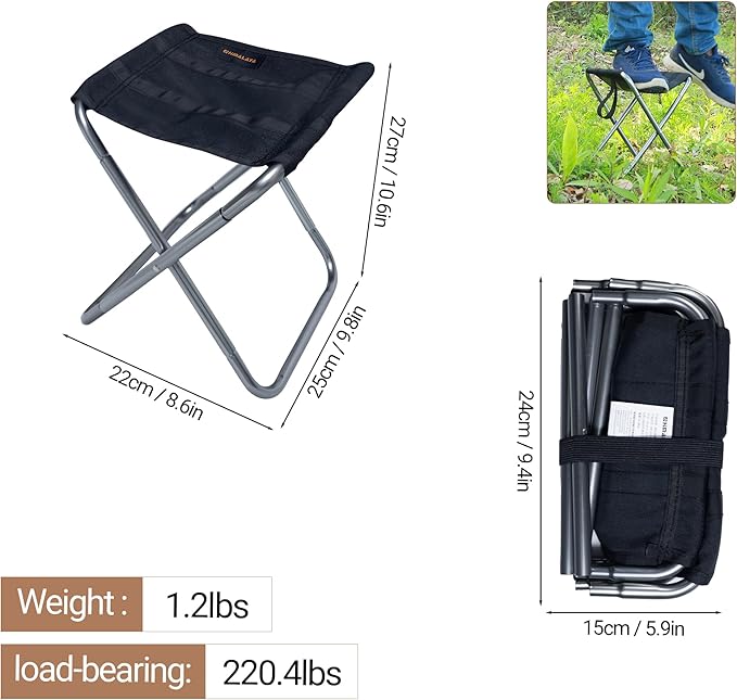 Portable Camping Folding Stool Chair, Small Lightweight Camp Stool Chair Collapsible for Fishing Hiking Outdoor Beach Backpack Photographer Picnic 9.86"x 8.66"x10.63"