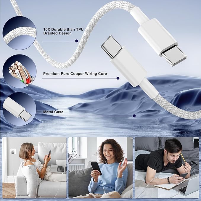 65W Super Fast Charging USB C for iPhone 17 16 Pro Max,3 Port 100W USB C Charger Block & 3/6/6/10FT Braided Type C Cord for iPhone 17 16 Pro,iPhone 15 Pro Max,for Samsung S26 Ultra/MacBook Air-Blue