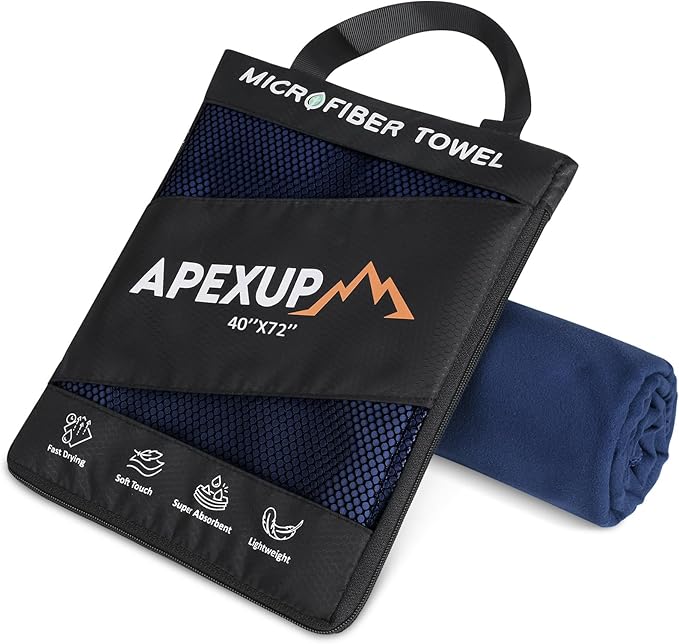 APEXUP Microfiber Travel Towel, Ultra Absorbent Quick Dry Towels, Lightweight Gym Sports Camping Towel for Workout, Yoga, Beach, Shower, Swimming (72"×40", Navy Blue)