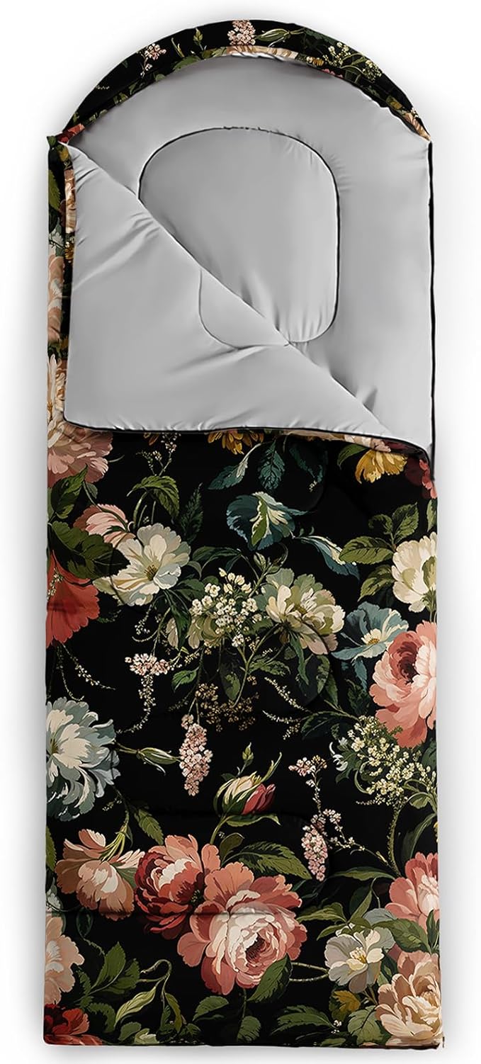 Sleeping Bags for Adults and Kids，3D Printing Camping Sleeping Bag for Girls Boys Lightweight Waterproof Cold/Warm 3-Season，Outdoor Travel with Compression Bags