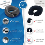 WANDER PLUS® Travel Neck Pillow, Pure Memory Foam Neck Pillow for Airplanes, Comfortable Breathable Cover, 360 Degree Support Ergonomic Design Best for Sleeping Plane Train Travel Essentials Max Black
