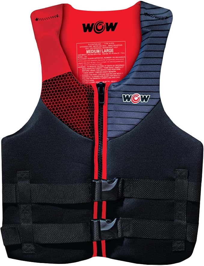 WOW Sports - Red Large/Extra Large Life Jacket - US Coast Guard Approved Life Vest - Fishing, Kyaking, & Boating PFD