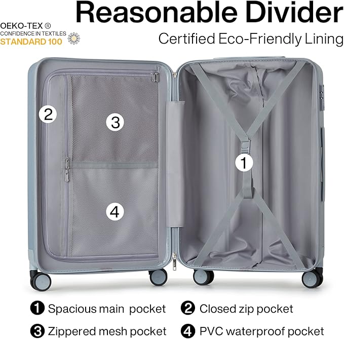 Hanke 24 Inch Luggage Suitcases With Spinner Wheels Lightweight PC Hard Shell Rolling Suitcase With Travel Lock,Checked-Medium 24-Inch(Gray)