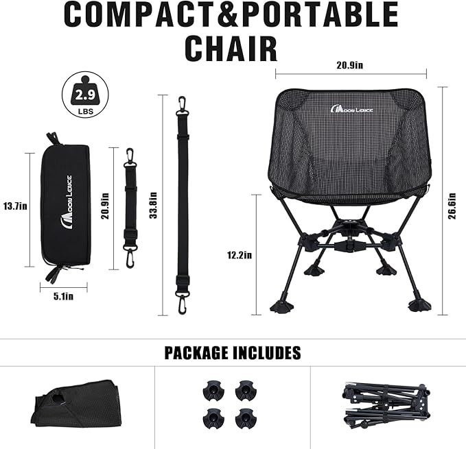 MOON LENCE Portable Camping Chair Backpacking Chair - The 4th Generation Ultralight Folding Chair - Compact, Lightweight Foldable Chairs for Hiking Mountaineering, Beach